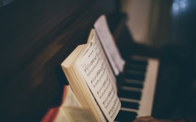 klavier, noten, notebook f&#252;r musik, musikinstrument, blur