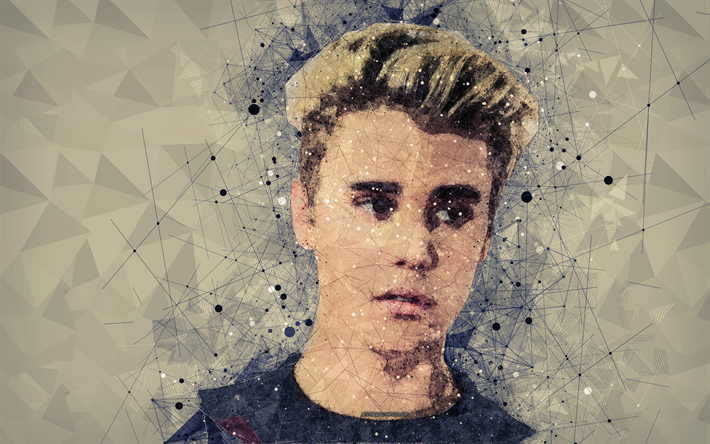 Justin Bieber, 4k, y&#252;z, yaratıcı portre, geometrik sanat, Kanadalı şarkıcı, gen&#231; yıldız, yaratıcı sanat