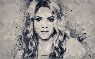 Shakira, 4k, face, creative portrait, geometric art, retro style, Colombian singer, creative art, Shakira Isabel Mebarak Ripoll