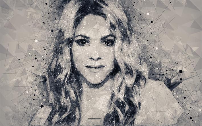 Shakira, 4k, visage, portrait cr&#233;ateur, geometric art, style r&#233;tro, la chanteuse Colombienne, art cr&#233;atif, Shakira Isabel Mebarak Ripoll