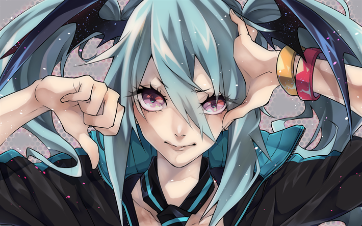 Hatsune Miku, Vocaloid, primer plano, retrato, manga, pelo azul