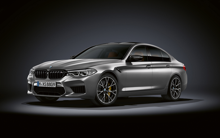 2019, BMW M5 Competition, ulkoa, uusi harmaa M5, urheilu sedan, tuning M5, Saksan autoja, BMW