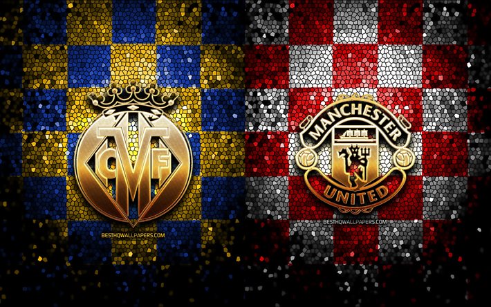 Villarreal CF vs Manchester United FC, Final, 2021 UEFA Europa League Final, jogo de futebol, logotipos de ouro, Europa League, futebol, Villarreal CF, Manchester United FC, Villarreal vs Man United