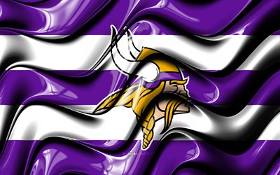 Bandeira do Minnesota Vikings, 4k, ondas 3D violeta e branca, NFL, time de futebol americano, logotipo do Minnesota Vikings, futebol americano, Minnesota Vikings