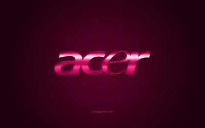 acer logo, rosa carbon hintergrund, acer metall-logo, acer rosa emblem, acer, rosa carbon textur