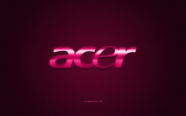 Acer logosu, pembe karbon arka plan, Acer metal logo, Acer pembe amblem, Acer, pembe karbon doku
