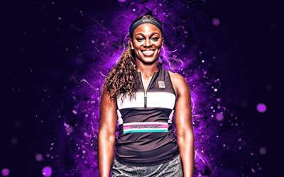 Sloane Stephens, 4k, american tennis players, WTA, violet neon lights, tennis, fan art, Sloane Stephens 4K