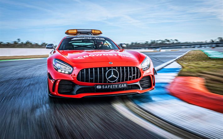Mercedes-AMG GT R, raceway, FIA F1 Safety Car, 2021 voitures, flou de mouvement, C190, HDR, 2021 Mercedes-AMG GT R, voitures allemandes, Mercedes