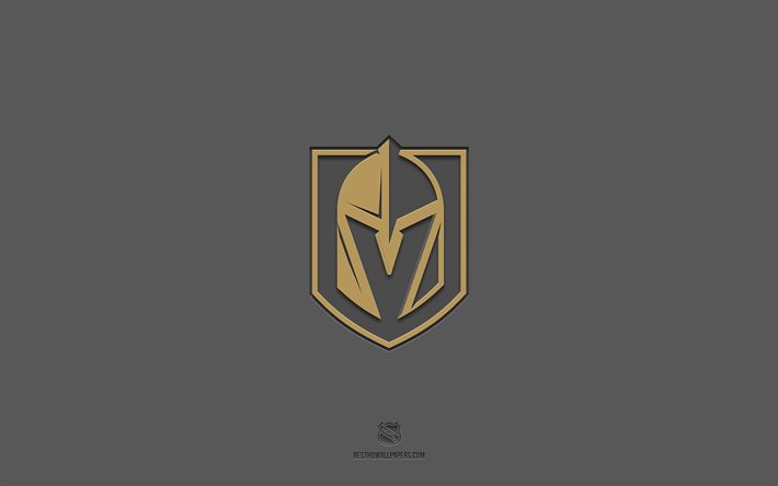 Vegas Golden Knights, gri arka plan, Amerikan hokey takımı, Vegas Golden Knights amblemi, NHL, ABD, hokey, Vegas Golden Knights logosu