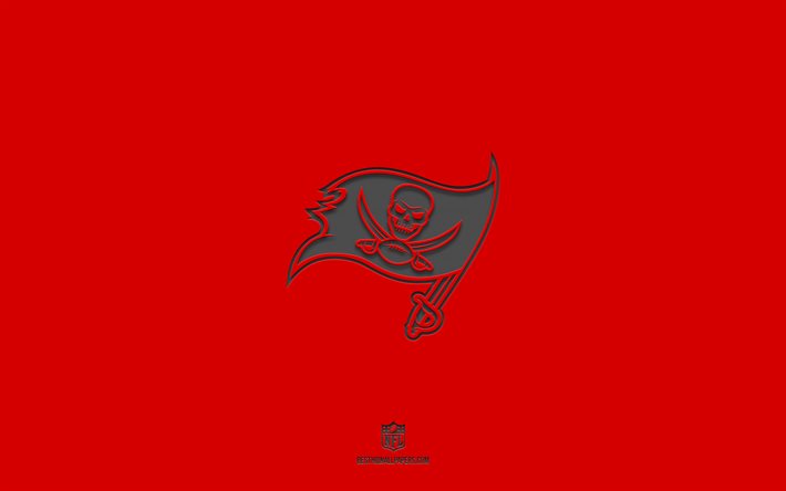 Tampa Bay Buccaneers, sfondo rosso, squadra di football americano, Tampa Bay Buccaneers emblema, NFL, USA, football americano, logo Tampa Bay Buccaneers