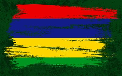 4k, Flag of Mauritius, grunge flags, African countries, national symbols, brush stroke, grunge art, Mauritius flag, Africa, Mauritius
