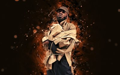 Kojey Radical, 4k, luci al neon marroni, rapper britannico, star della musica, Kwadwo Adu Genfi Amponsah, celebrit&#224; britanniche, Kojey Radical 4K