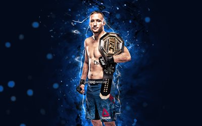 Justin Gaethje, 4k, blue neon lights, american fighters, MMA, UFC, Mixed martial arts, Justin Gaethje 4K, UFC fighters, MMA fighters