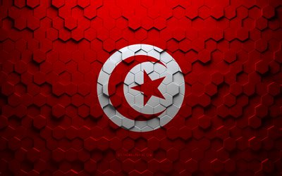 Drapeau de la Tunisie, art en nid d&#39;abeille, drapeau des hexagones de la Tunisie, Tunisie, art des hexagones 3d, drapeau de la Tunisie