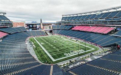Gillette Stadium, inside view, New England Patriots Stadium, american football field, Foxborough, Massachusetts, USA, New England Patriots, NFL, American football