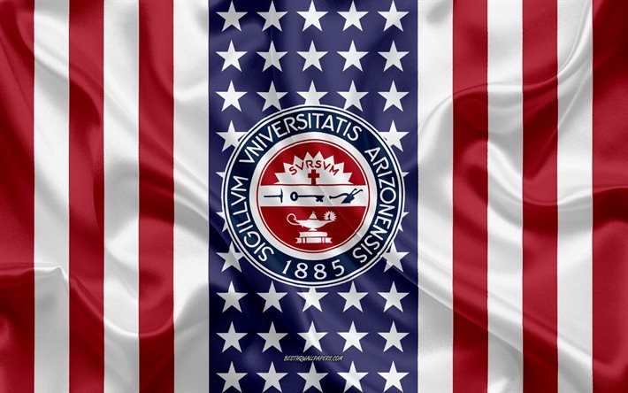 University of Arizona Emblem, American Flag, University of Arizona logo, Tucson, Arizona, USA, Emblem of University of Arizona