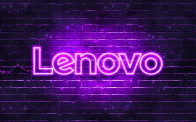 Lenovo violet logo, 4k, violet brickwall, Lenovo logo, brands, Lenovo neon logo, Lenovo