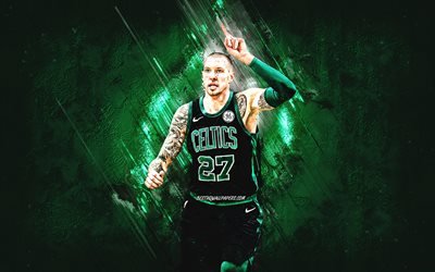Daniel Theis, NBA, Boston Celtics, green stone background, American Basketball Player, portrait, USA, basketball, Boston Celtics players