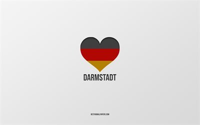 Eu Amo Darmstadt, Cidades alem&#227;s, plano de fundo cinza, Alemanha, Alem&#227;o bandeira cora&#231;&#227;o, Darmstadt, cidades favoritas, Amor Darmstadt