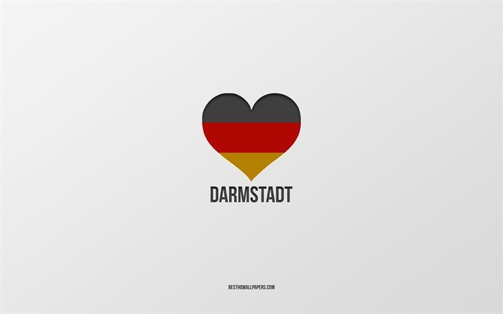 Eu Amo Darmstadt, Cidades alem&#227;s, plano de fundo cinza, Alemanha, Alem&#227;o bandeira cora&#231;&#227;o, Darmstadt, cidades favoritas, Amor Darmstadt