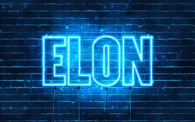 Elon, 4k, wallpapers with names, horizontal text, Elon name, Happy Birthday Elon, blue neon lights, picture with Elon name