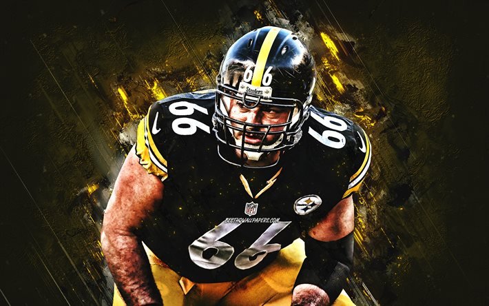David DeCastro, Pittsburgh Steelers, NFL, portrait, yellow stone background, american football, National Football League, USA