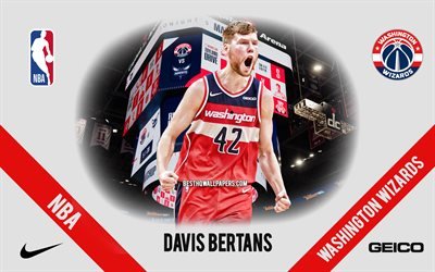 Davis Bertans, Washington Wizards, Let&#227;o Jogador De Basquete, NBA, retrato, EUA, basquete, Capital De Uma Arena, Washington Wizards logotipo