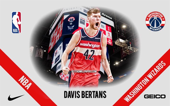 Davis Bertans, Washington Wizards, Latvian Basketball Player, NBA, portrait, USA, basketball, Capital One Arena, Washington Wizards logo
