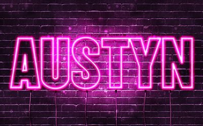 Austyn, 4k, pap&#233;is de parede com os nomes de, nomes femininos, Austyn nome, roxo luzes de neon, Feliz Anivers&#225;rio Austyn, imagem com Austyn nome
