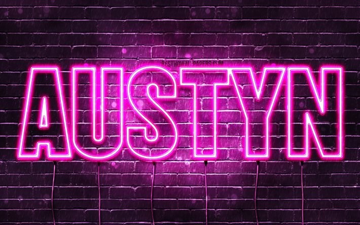 Austyn, 4k, wallpapers with names, female names, Austyn name, purple neon lights, Happy Birthday Austyn, picture with Austyn name
