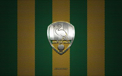 O ADO Den Haag logotipo, Holand&#234;s futebol clube, emblema de metal, verde amarelo malha de metal de fundo, O ADO Den Haag, Eredivisie, A Haia, Pa&#237;ses baixos, futebol