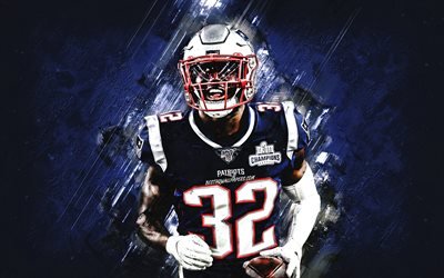 Devin McCourty, New England Patriots, NFL, american football, portrait, blue stone background, National Football League