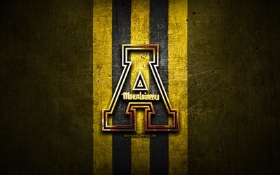 Appalachian State Mountaineers, golden logo, NCAA, yellow metal background, american football club, Appalachian State Mountaineers logo, american football, USA