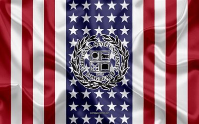california state university long beach-emblem, amerikanische flagge, california state university long beach logo, long beach, kalifornien, usa, wahrzeichen der california state university long beach