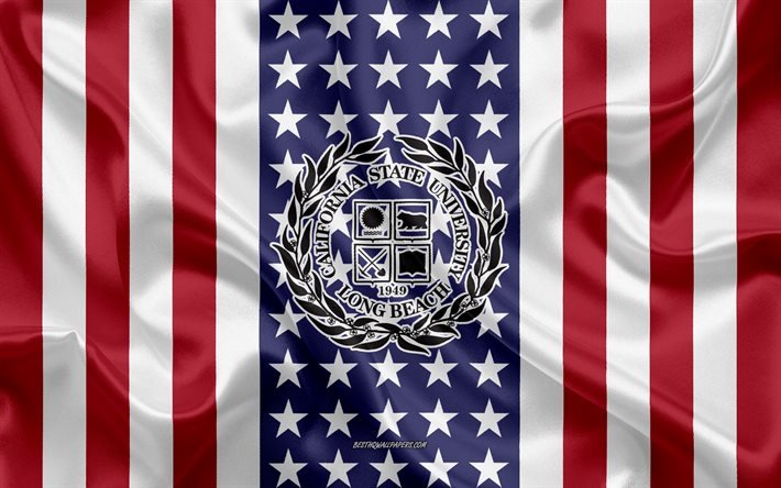 California State University Long Beach Emblema, Bandeira Americana, California State University Long Beach logotipo, Long Beach, Calif&#243;rnia, EUA, Emblema da California State University em Long Beach