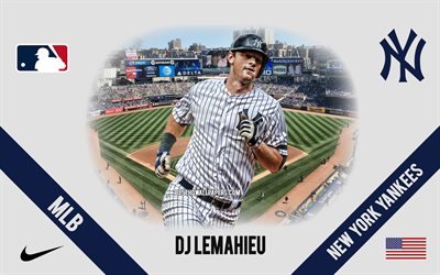 DJ LeMahieu, New York Yankees, American Baseball Player, MLB, portrait, USA, baseball, Yankee Stadium, New York Yankees logo, Major League Baseball, David John LeMahieu