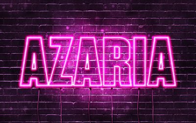 azaria, 4k, tapeten, die mit namen, weibliche namen, azaria namen, purple neon lights, happy birthday azaria, bild mit name azaria