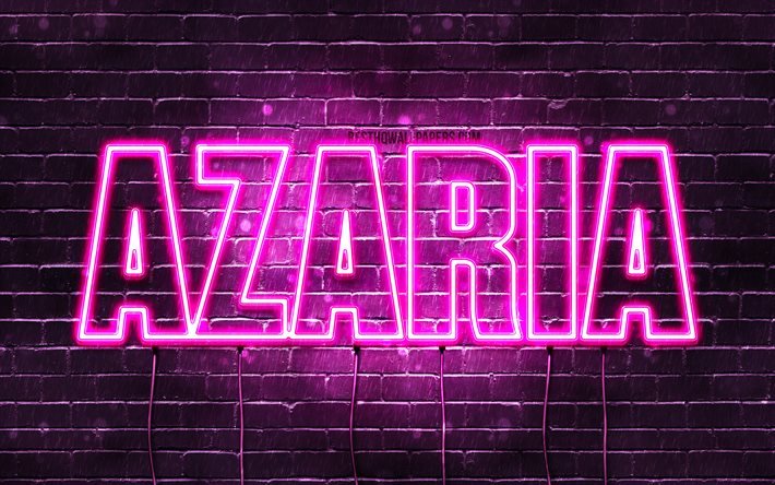 Azaria, 4k, tapeter med namn, kvinnliga namn, Azaria namn, lila neon lights, Grattis P&#229; F&#246;delsedagen Azaria, bilden med namn Azaria