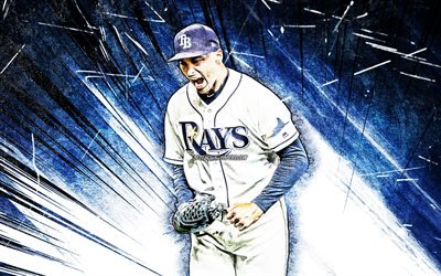 4k, Blake Snell, grunge arte, MLB, los Tampa Bay Rays, lanzador de b&#233;isbol, Blake Ashton Snell, de la Liga Mayor de B&#233;isbol, azul abstracto rayos, Blake Snell Rays de Tampa Bay, Blake Snell 4K