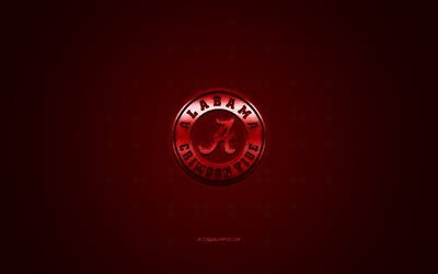 Alabama Alabama Crimson Tide logosu, Amerikan Futbol Kul&#252;b&#252;, NCAA, kırmızı logo, kırmızı karbon fiber arka plan, Amerikan Futbolu, Tuscaloosa, Alabama, USA, Alabama Crimson Tide, &#220;niversite
