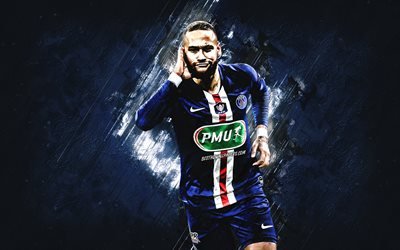 Neymar, Paris Saint-Germain, PSG, portrait, blue stone background, Brazilian soccer player, Ligue 1, football, Neymar Jr