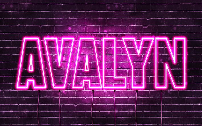 Avalyn, 4k, pap&#233;is de parede com os nomes de, nomes femininos, Avalyn nome, roxo luzes de neon, Feliz Anivers&#225;rio Avalyn, imagem com Avalyn nome