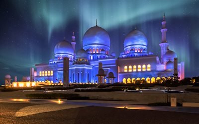 Moschea di Sheikh Zayed, Abu Dhabi, il pi&#249; grande moschea degli EMIRATI arabi, notte, punto di riferimento, Emirati Arabi Uniti