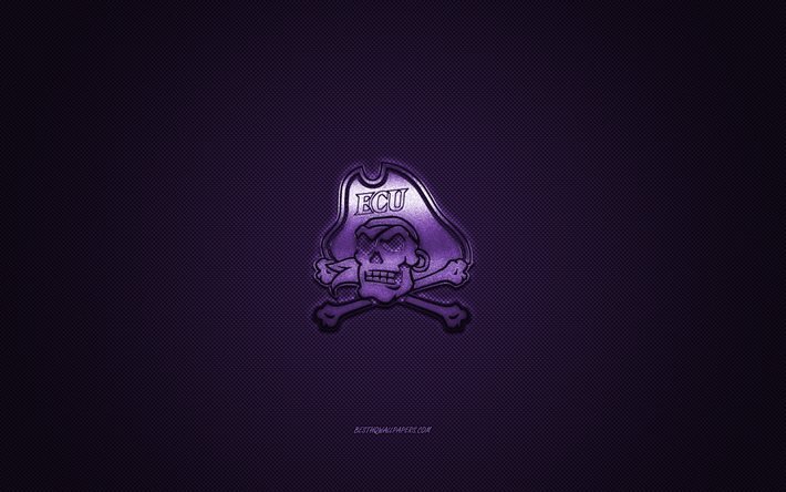 East Carolina Pirates logo, American football club, NCAA, purple logo, purple carbon fiber background, American football, Greenville, North Carolina, USA, East Carolina Pirates, ECU Pirates