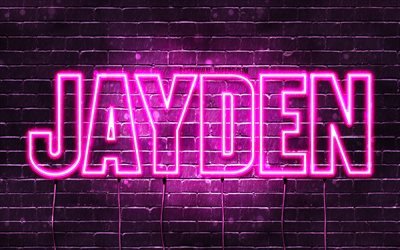 Jayden, 4k, fondos de pantalla con los nombres, los nombres femeninos, Jayden nombre, p&#250;rpura luces de ne&#243;n, Feliz Cumplea&#241;os Jayden, imagen con Jayden nombre