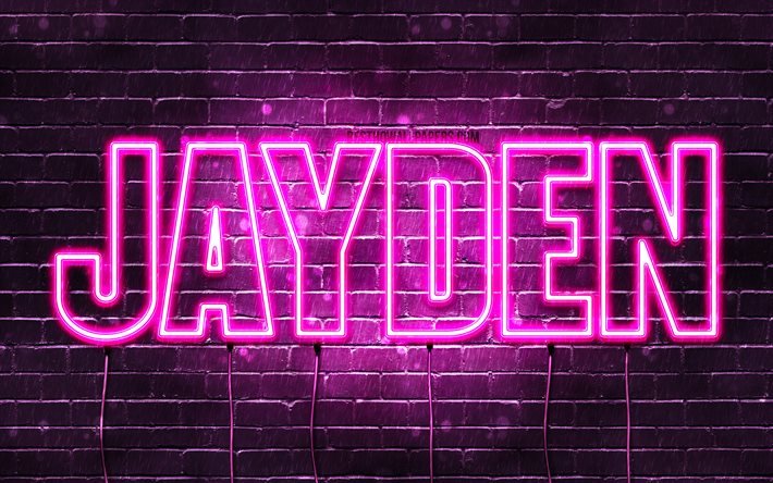 Jayden, 4k, des fonds d&#39;&#233;cran avec des noms, des noms f&#233;minins, Jayden nom, violet n&#233;on, Joyeux Anniversaire Jayden, photo avec Jayden nom
