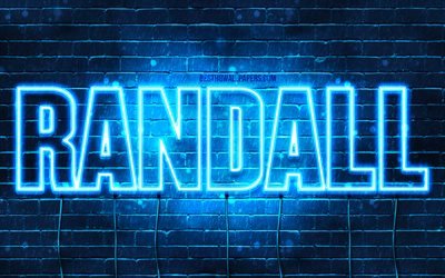Randall, 4k, pap&#233;is de parede com os nomes de, texto horizontal, Randall nome, Feliz Anivers&#225;rio Randall, luzes de neon azuis, imagem com Randall nome