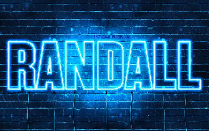 Randall, 4k, sfondi per il desktop con i nomi, il testo orizzontale, Randall nome, Felice Compleanno Randall, neon blu, immagine con nome Randall