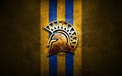 San Jose State Spartans, logo dorato, NCAA, giallo, metallo, sfondo, americano, football club, San Jose State Spartans logo, football americano, USA