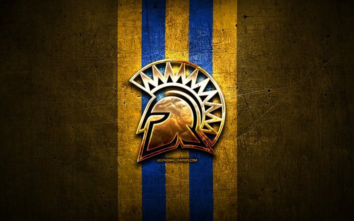 San Jose State Spartans, ouro logotipo, NCAA, metal amarelo de fundo, americano futebol clube, San Jose State Spartans logotipo, futebol americano, EUA
